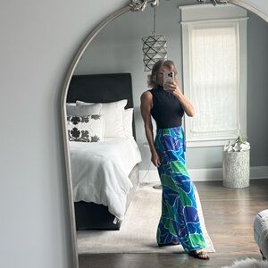 C&C California Black and Blue Floral Wide-Leg Pants M